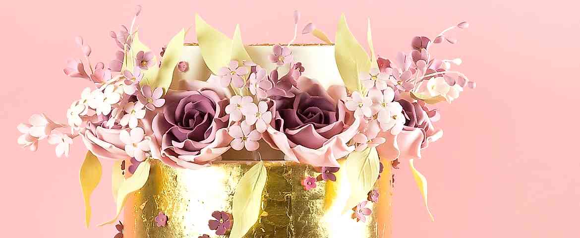 Pink and Gold Roses Celebration Cake by Rosalind Miller Cakes