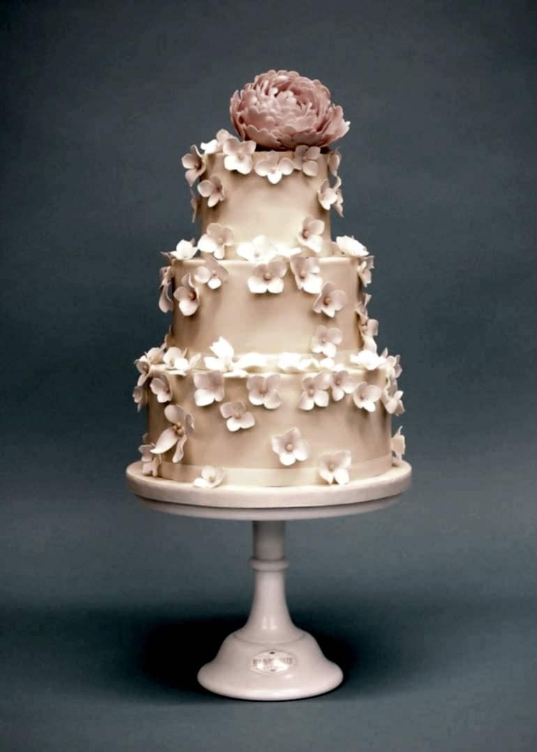 Pink Peony & Falling Blossoms Wedding Cake