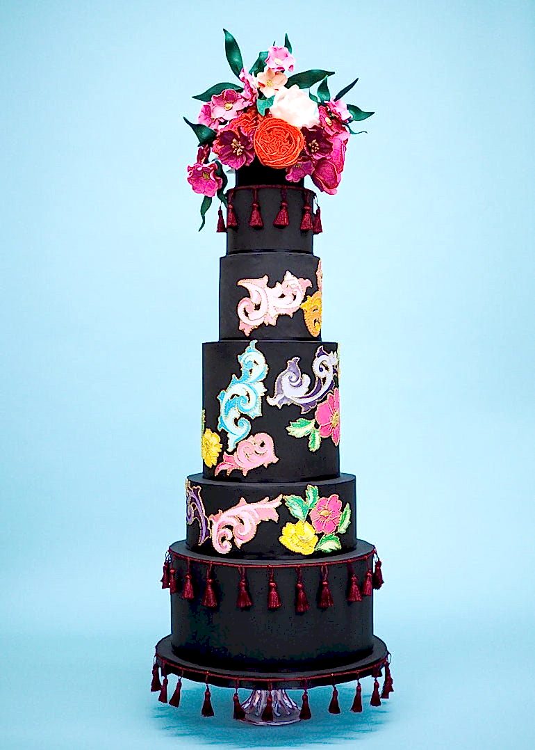 Frida Collection Embroidered Wedding Cake by Rosalind Miller Cakes