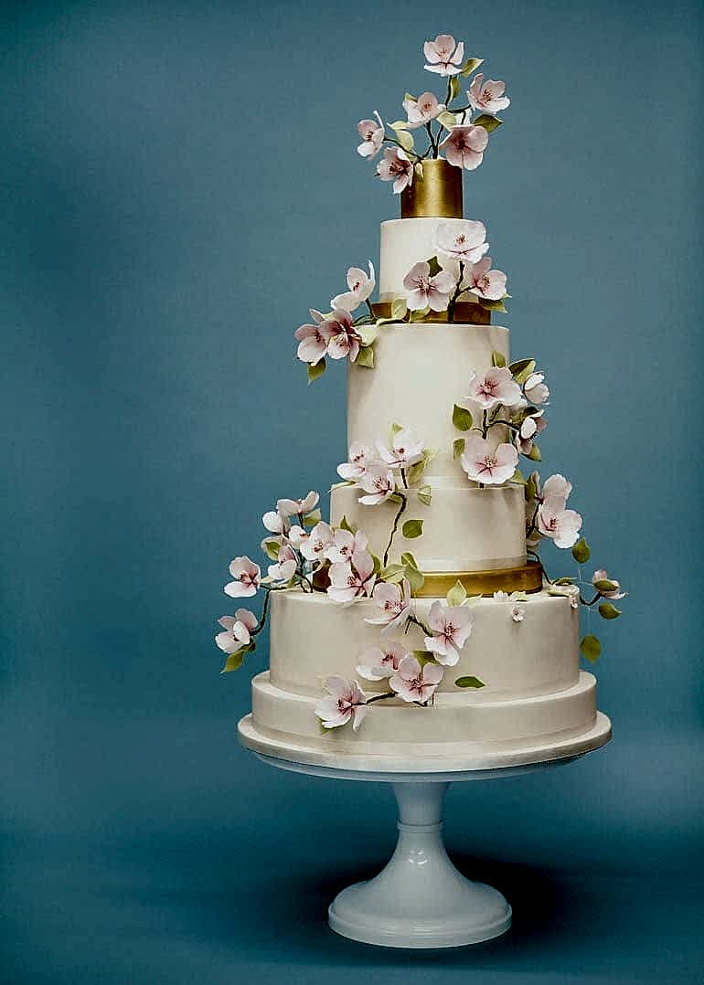 Cherry Blossoms Wedding Cake with Sugar Flowers