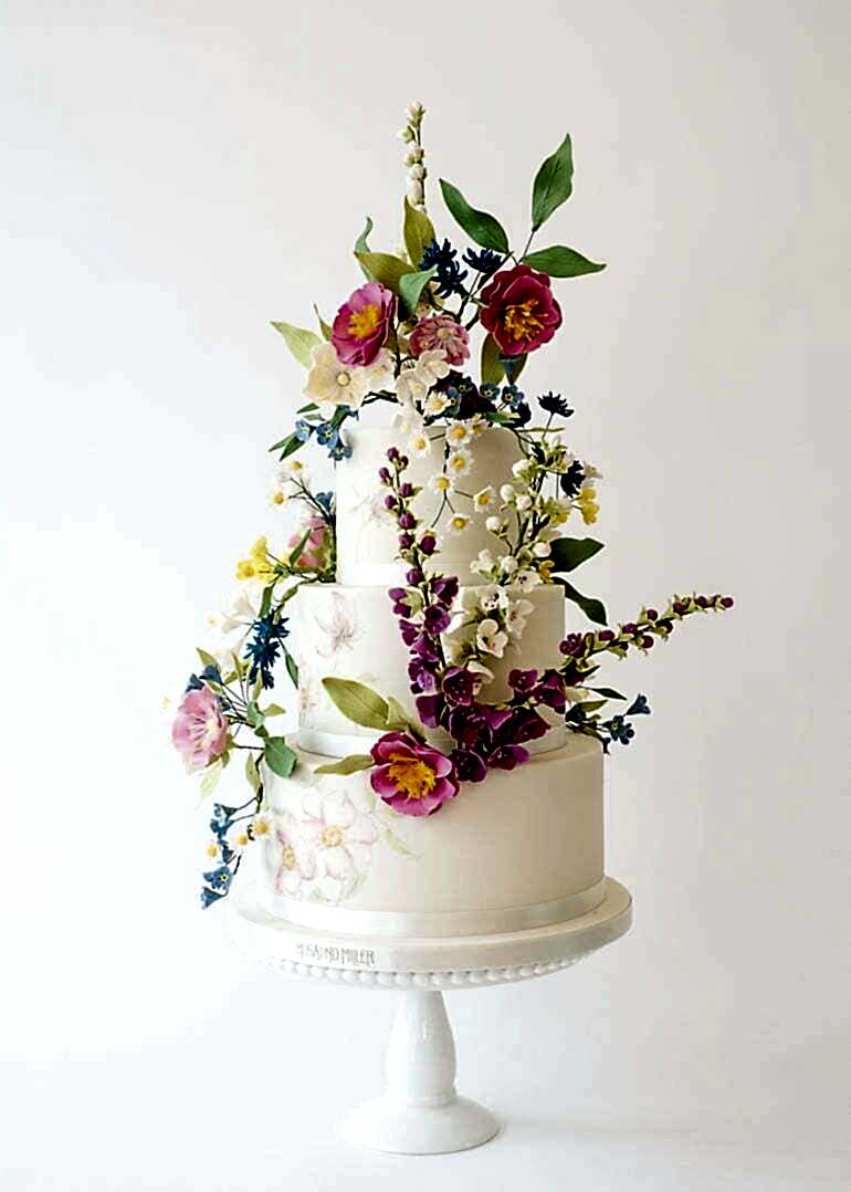 Painted Wildflowers Wedding Cake by Rosalind Miller Cakes
