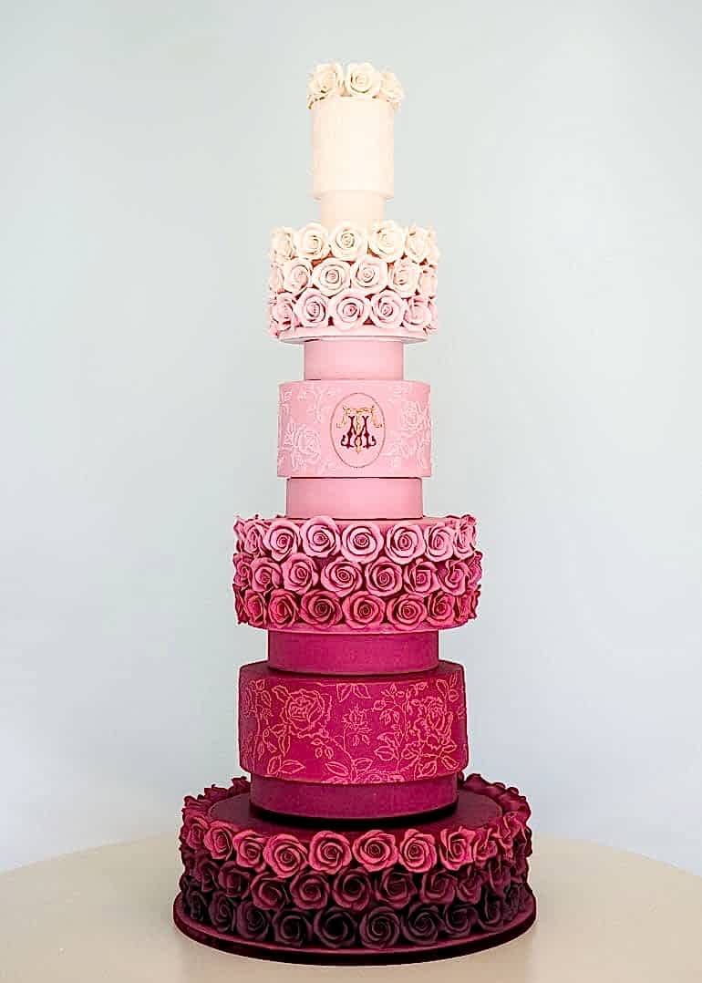 Rose Ombre Wedding Cake with Sugar Roses by Rosalind Miller Cakes