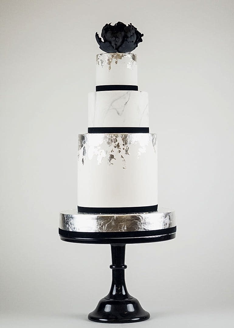Black and Silver Marbled Wedding Cake by Rosalind Miller Cakes