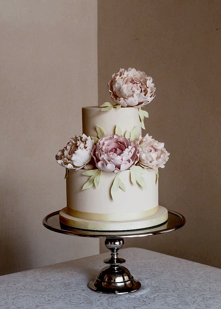 Soft Pink Peonies Wedding Cake by Rosalind Miller Cakes